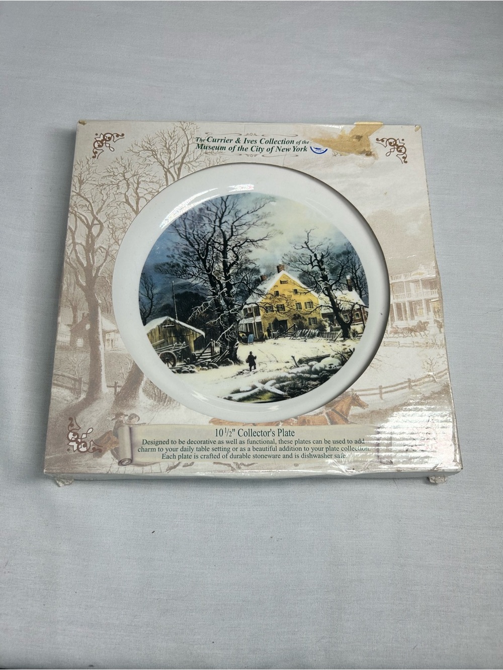 Decorative Winter Scene Collector Plate with Yellow Accent